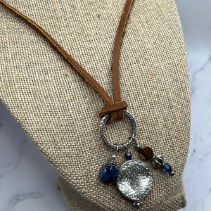 Semiprecious Brown Leather Charm Necklace.
